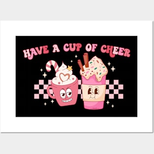 Have a cup of cheer Christmas Coffee Pink Checkered Retro Posters and Art